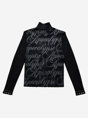 Studded Gothic Letter Stand-Collar Zip Knit Sweater