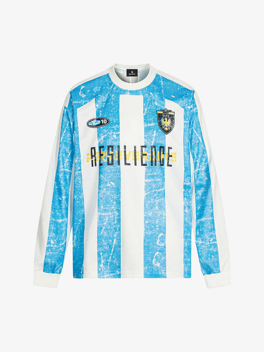 Retro Football Jersey with Long Sleeves and Distressed Design 