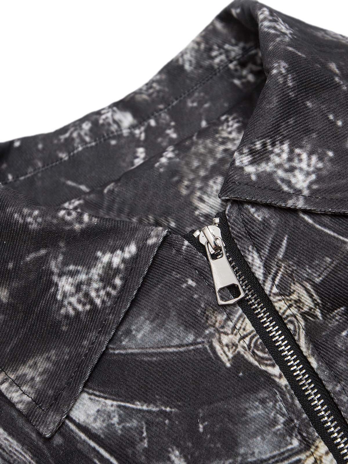 Cross Printed Zip Up Quilted Bomber Jacket 