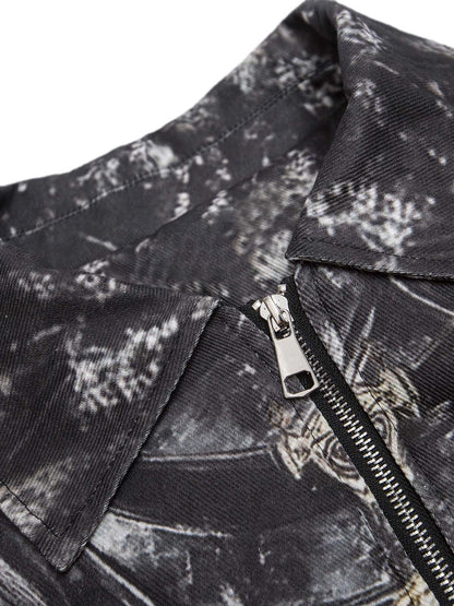 Cross Printed Zip Up Quilted Bomber Jacket 