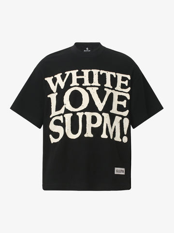 White Oversized Waffle Knit Tee – Love Graphic Relaxed Fit Streetwear