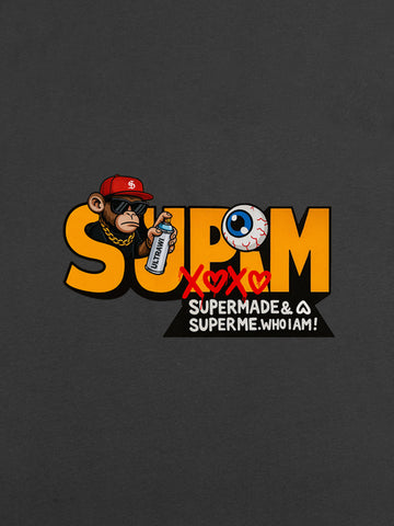 SUPM Trendy Hip-Hop Monkey Graffiti Font T-Shirt 