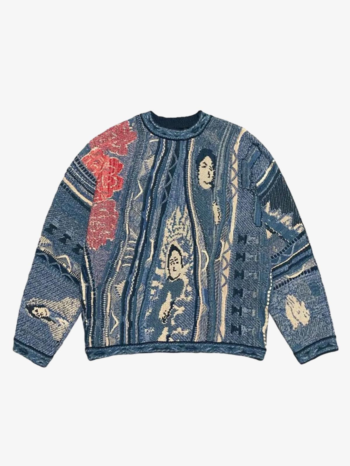 3D Digital Graphic Chunky Knit Crewneck Sweatshirt