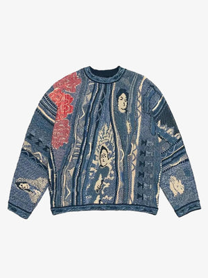 3D Digital Graphic Chunky Knit Crewneck Sweatshirt