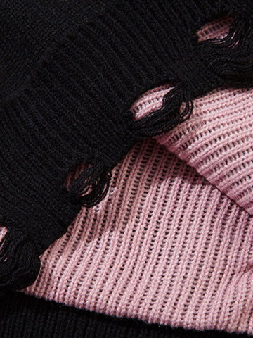 Niche Raw Edge Fringed Knit Sweater 