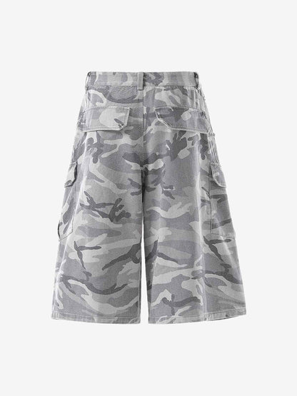 Vintage Washed Camouflage Machete Wide Leg Cargo Shorts 
