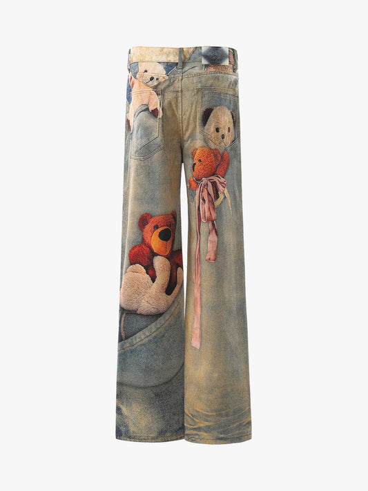 Teddy Bear Decor Pockets Baggy Pants