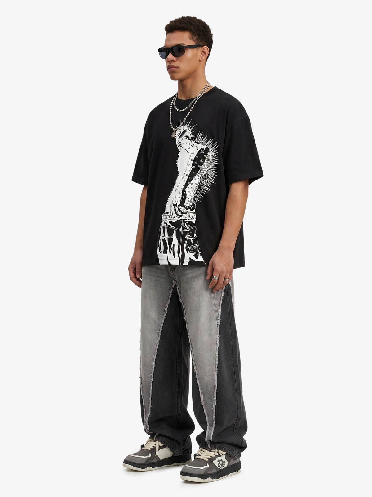 Punk Spiked Graphic T-Shirt 