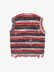Frayed Edge Striped V Neck Knit Vest 