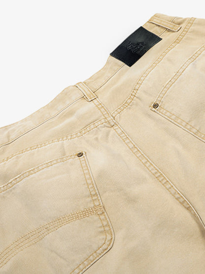 Vintage Washed Distressed Semi-elastic Solid Color Denim Shorts 