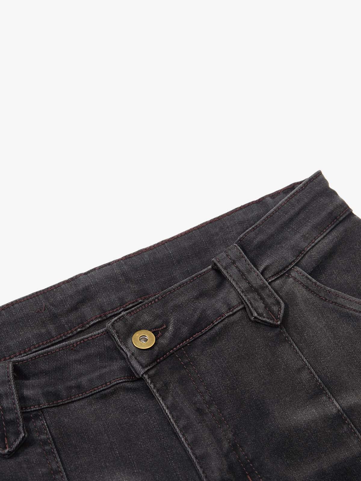 Street-style Distressed Workwear Flared Jeans