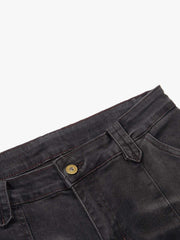 Street-style Distressed Workwear Flared Jeans