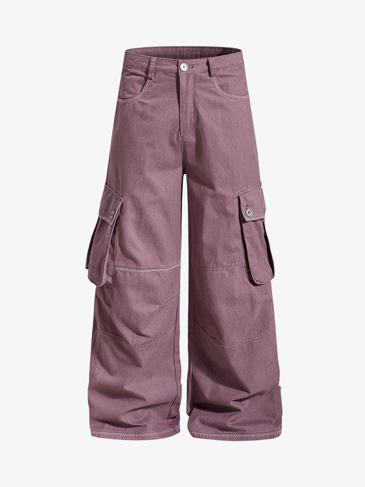 Pantalon cargo à jambes larges et poches multiples