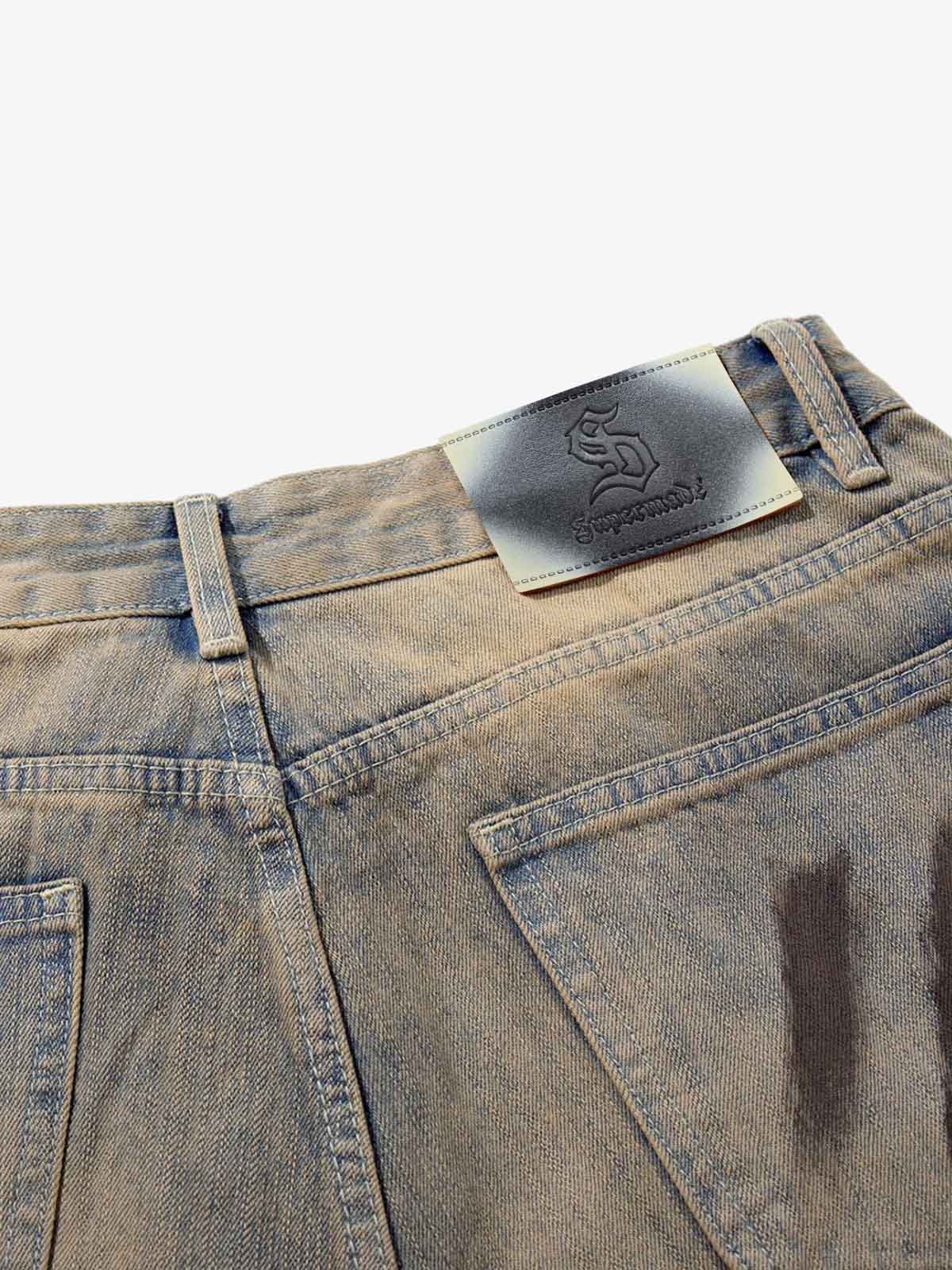 Retro Washed Brushstroke Wide-Leg Jeans 