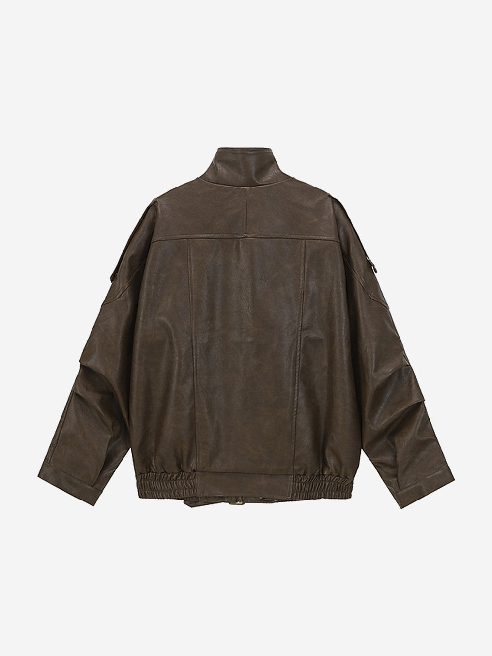 Belted Hem Faux Leather Bomber Jacket