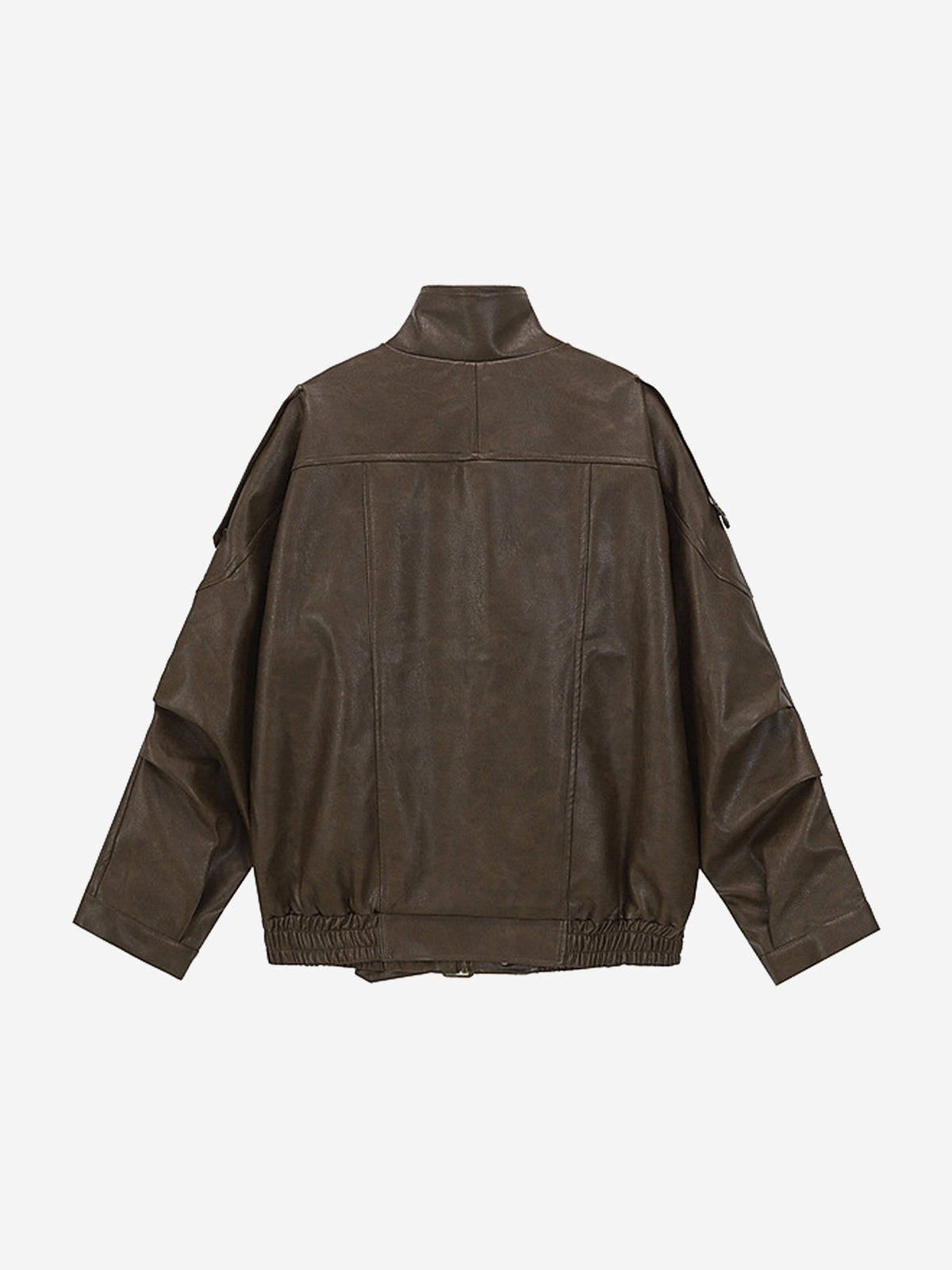 Belted Hem Faux Leather Bomber Jacket