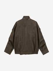 Belted Hem Faux Leather Bomber Jacket