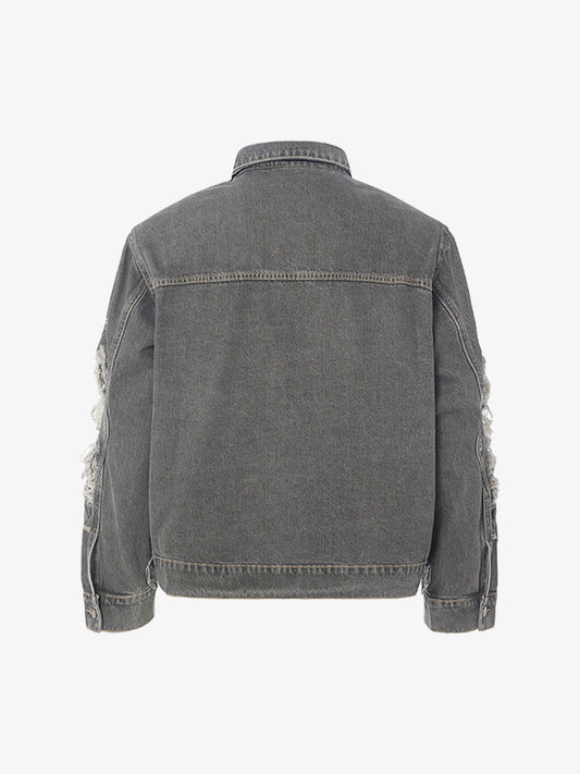 Retro Washed Distressed Denim Jacket 