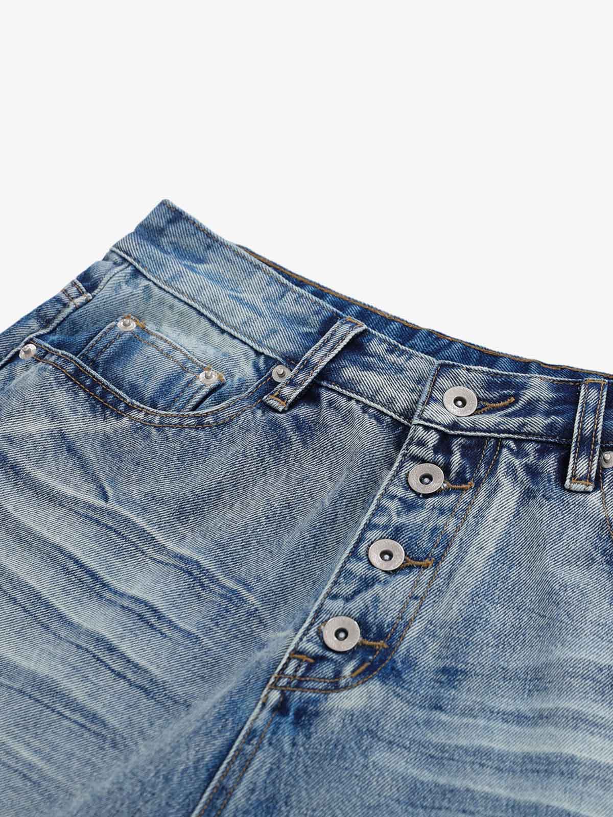 Button-Fly Baggy Denim Shorts 