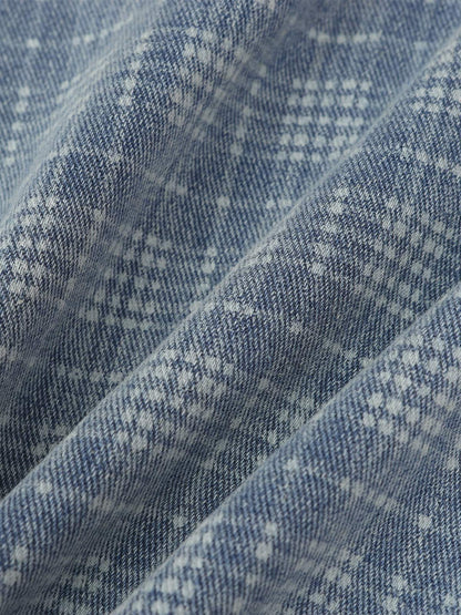 Vintage Washed Distressed Plaid Straight Jeans 