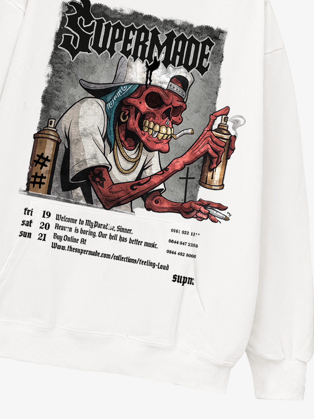 Thesupermade Punk Street Blood Red Skull Graffiti Hooded Sweatshirt 