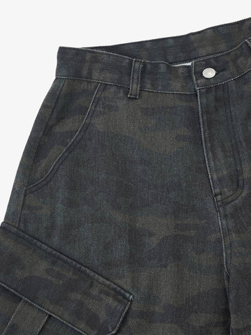 Retro Camo Multi-Pocket Cargo Barrel Pants 