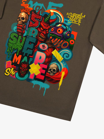 Trendy Multicolor Graffiti Skull Graphic T-Shirt 