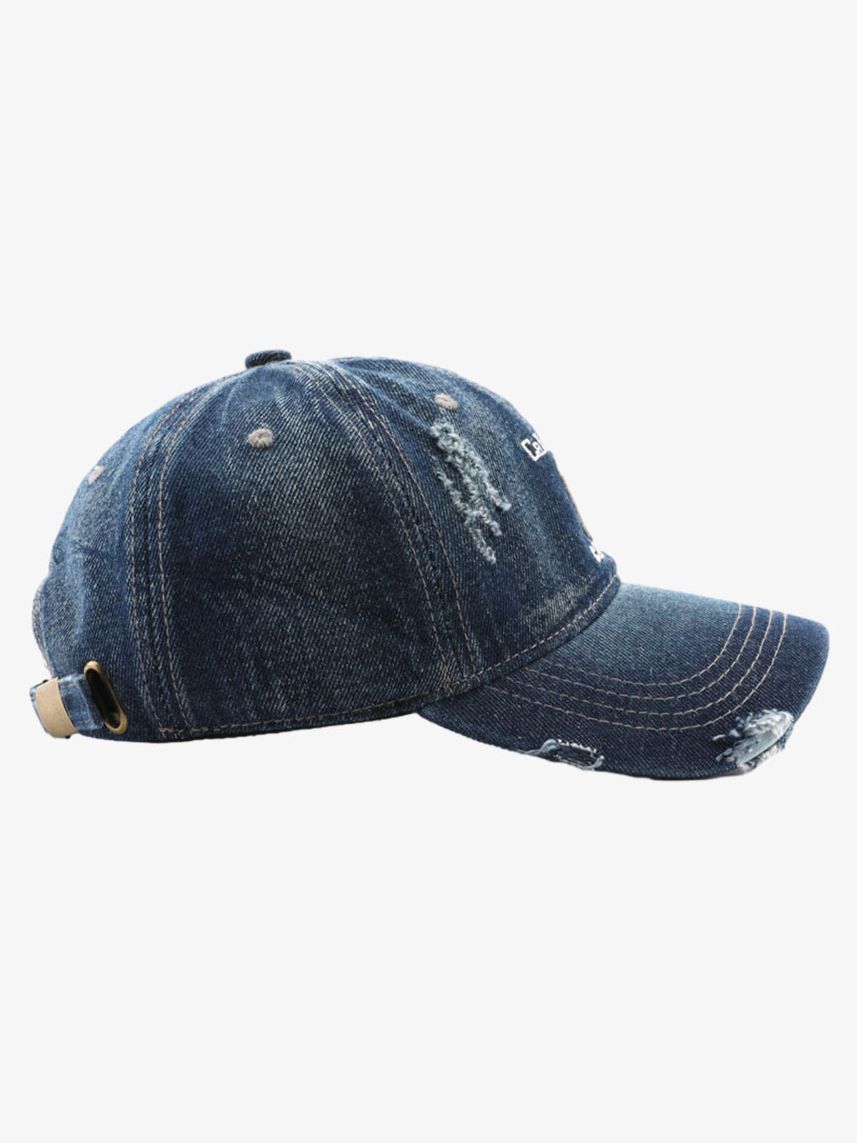 Distressed Denim Baseball Cap with Embroidered Lettering - Perfect for Casual and Sporty Looks 