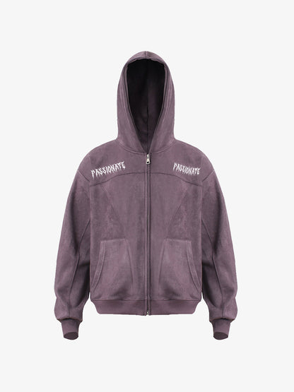 Stylish Black Hooded Zip-Up Jacket with Bold Typography Design 