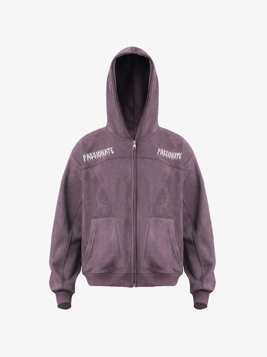 Stylish Black Hooded Zip-Up Jacket with Bold Typography Design 