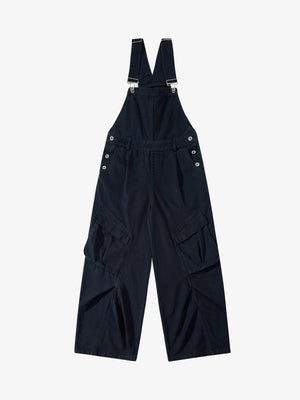 Pleated Knee Cargo Denim Overalls 
