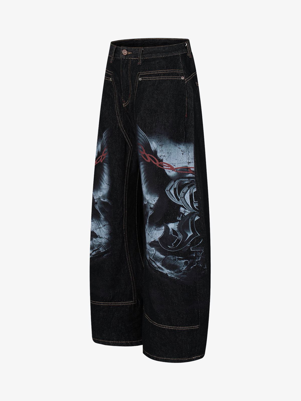 Dark Gothic Graphic Wide-Leg Jeans 