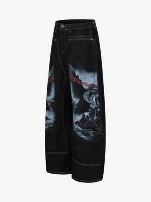 Dark Gothic Graphic Wide-Leg Jeans 