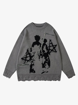 Oversized Graphic Sweater with Chain Detail - Perfect for Casual and Trendy Looks 