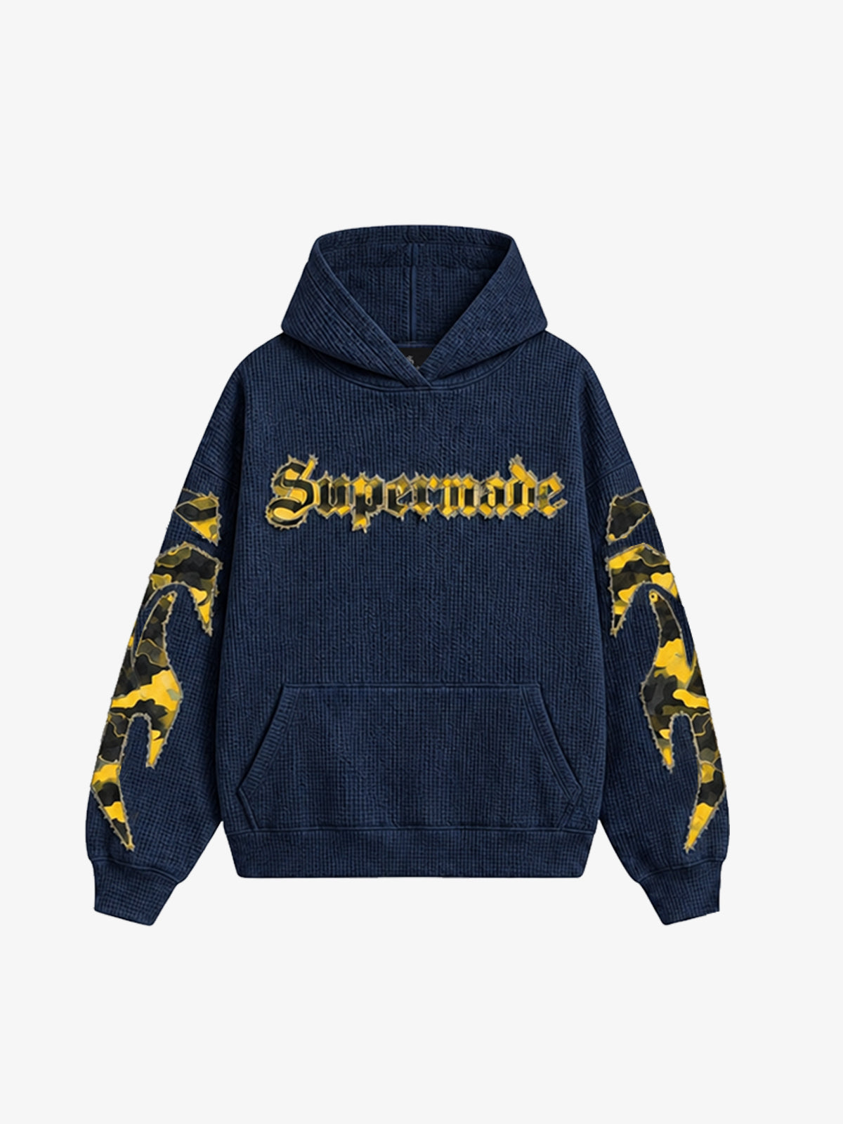Waffle-Knit Camo Appliqué Embroidered Hoodie & Wide-Leg Sweatpants Set