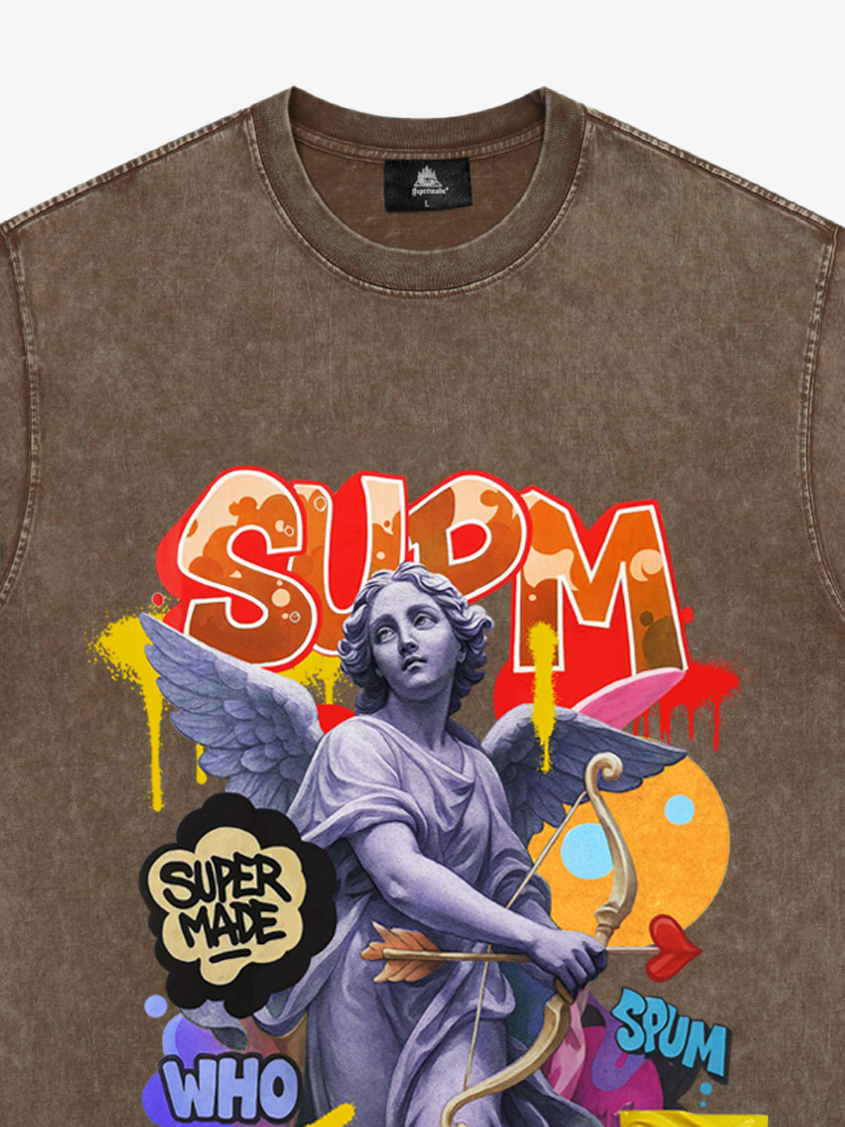 Angel statue and street graffiti mixed pattern T-shirt 
