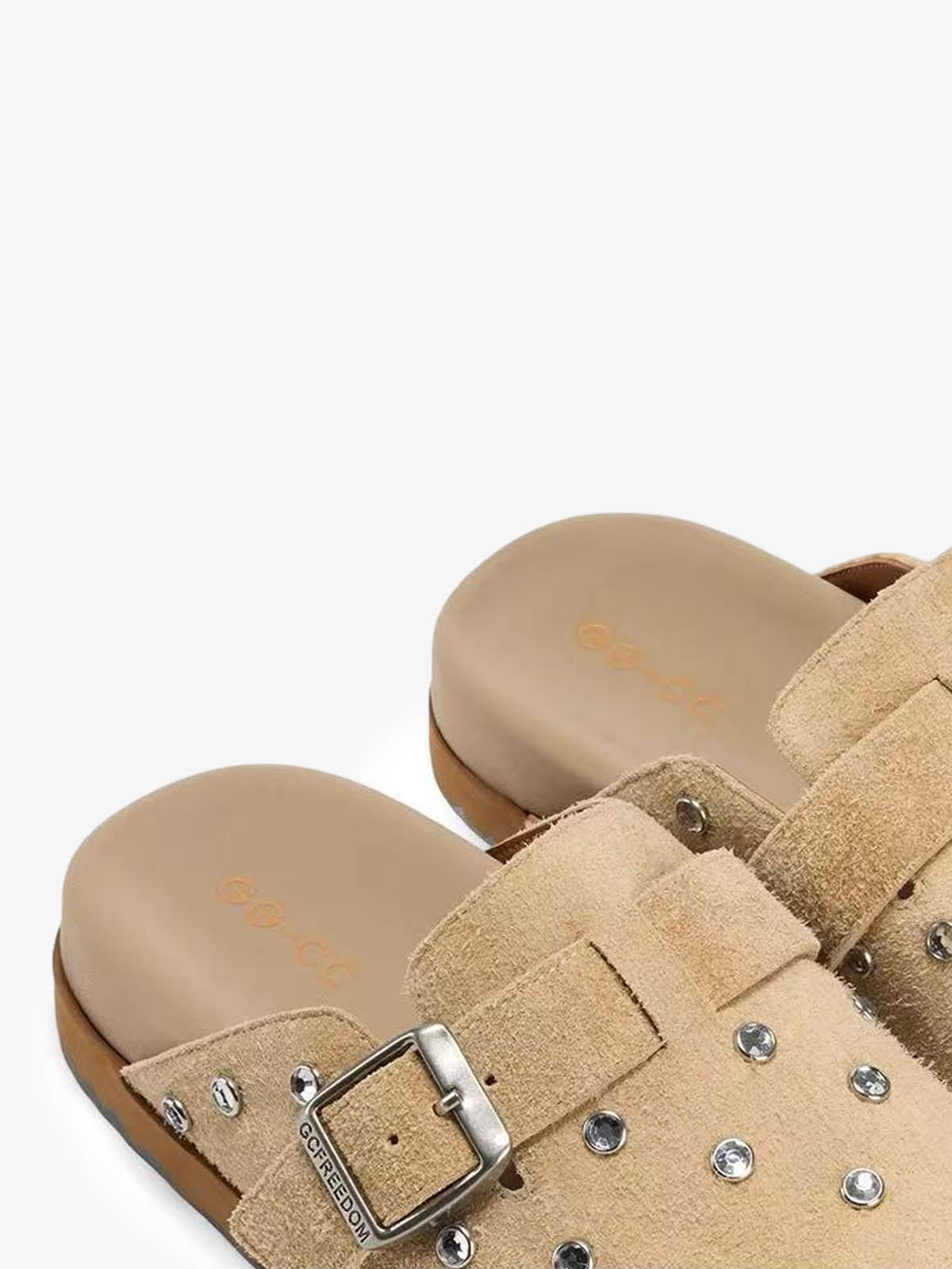 Studded Suede Adjustable Buckle Strap Slippers