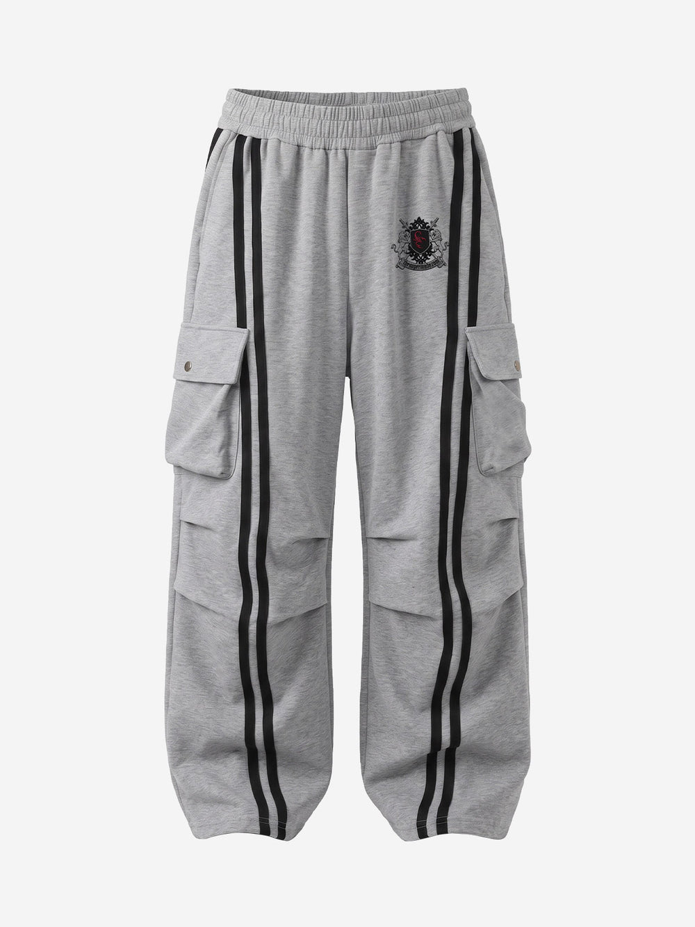 Badge Embroidered Color Block Striped Sweatpants
