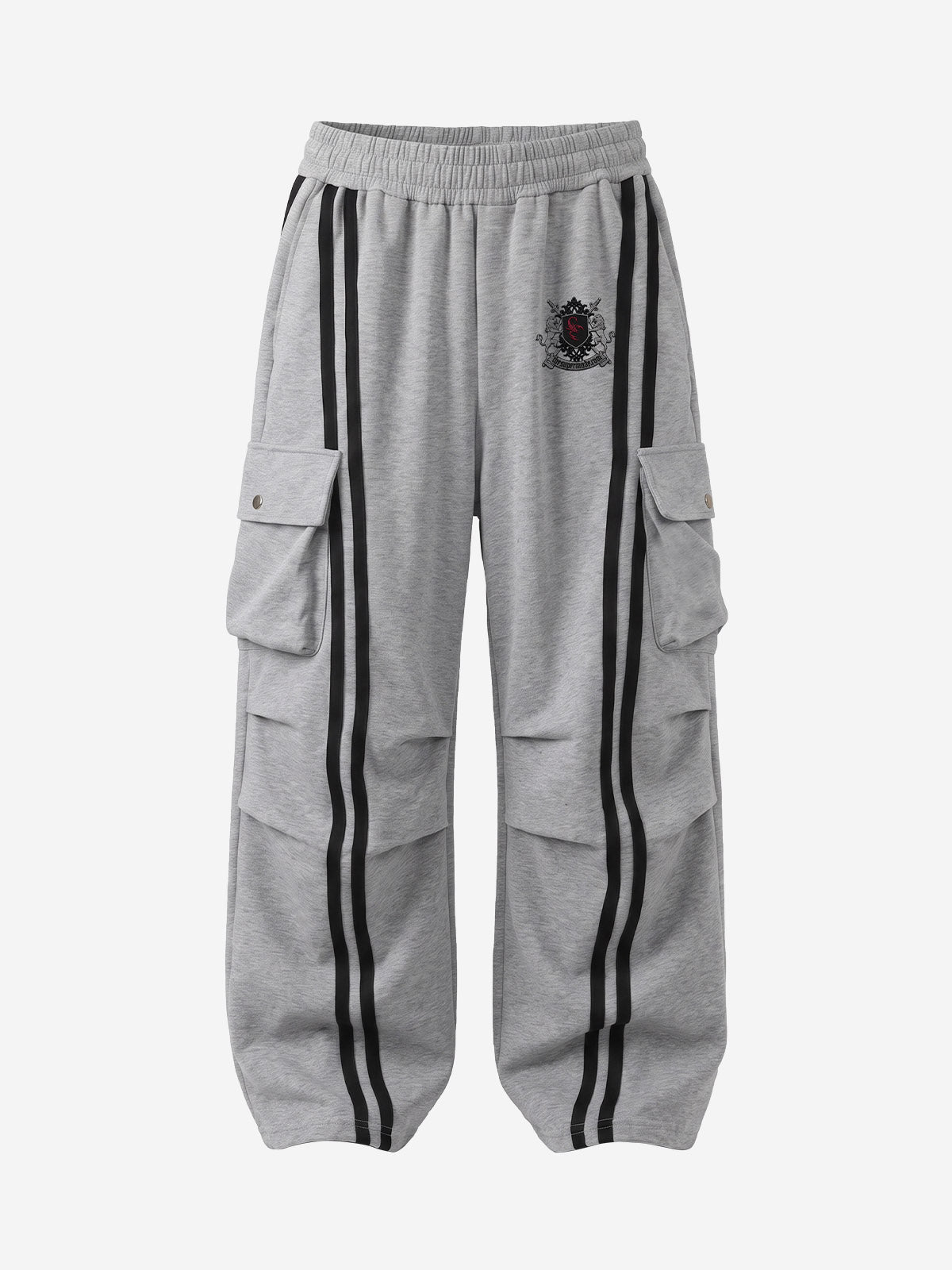 Badge Embroidered Color Block Striped Sweatpants