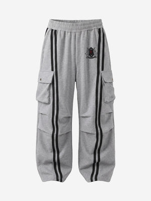 Badge Embroidered Color Block Striped Sweatpants