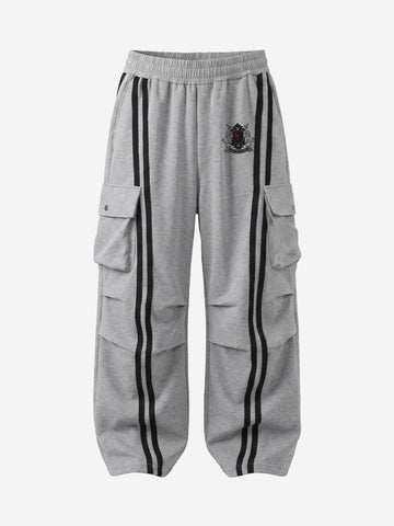 Badge Embroidered Color Block Striped Sweatpants