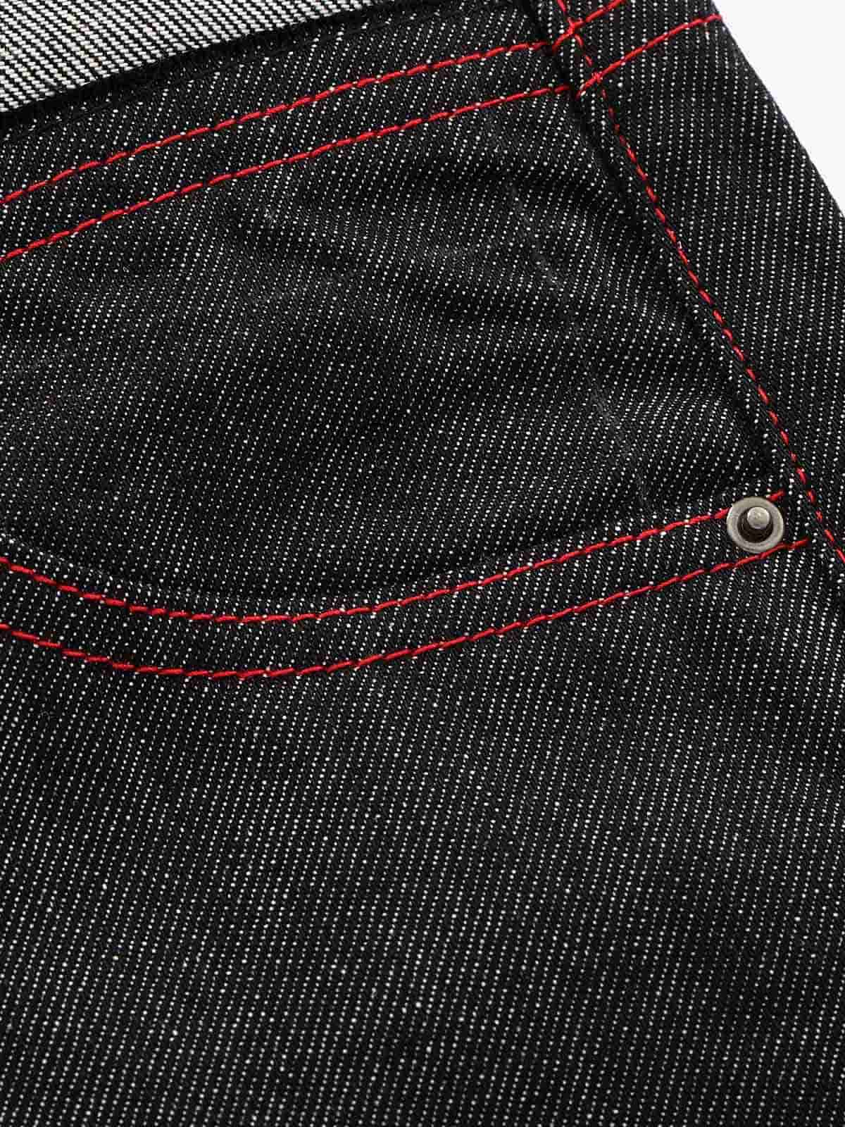 Faux-Layered Embroidered Color Block Jeans
