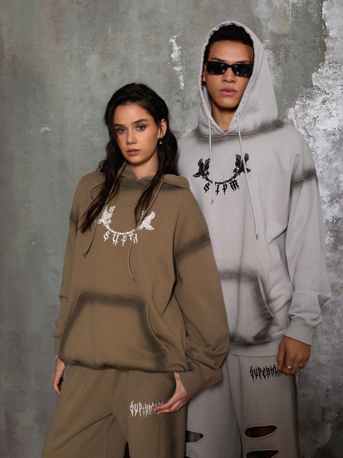 Supermade Distressed Embroidered Hoodie Tracksuit 