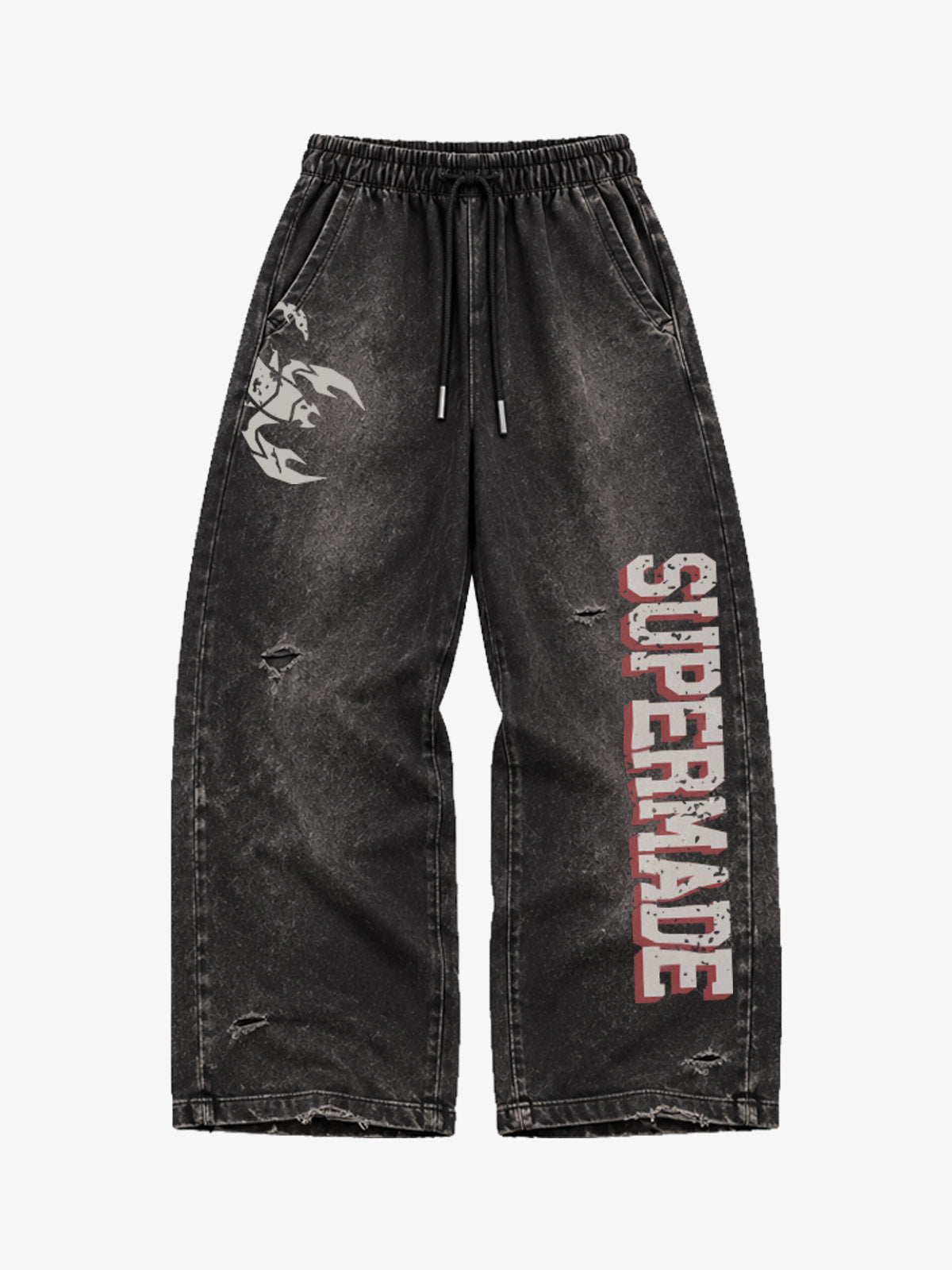 Washed Graphic Distressed Pullover Hoodie & Wide-Leg Sweatpants Set