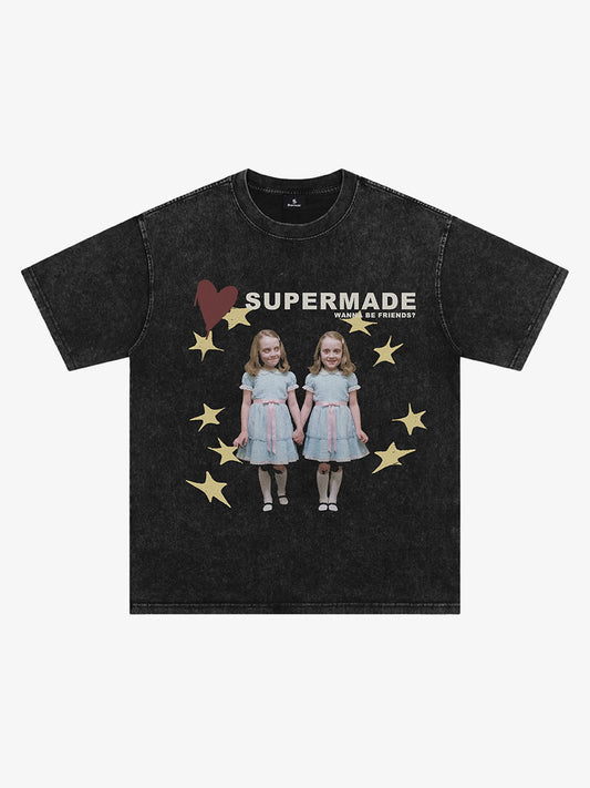 Washed Distressed Twin‑Graphic Tee