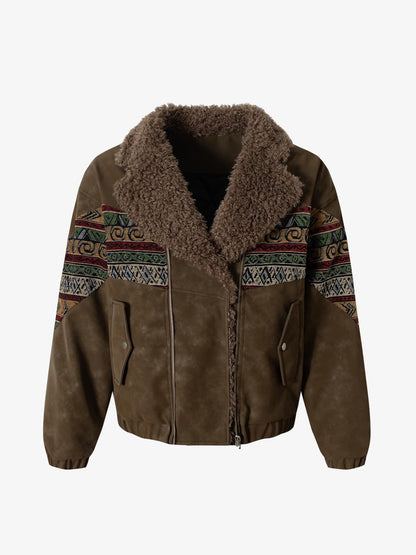 Thesupermade Webbing Stitching Leather And Lambskin Cotton Coat 