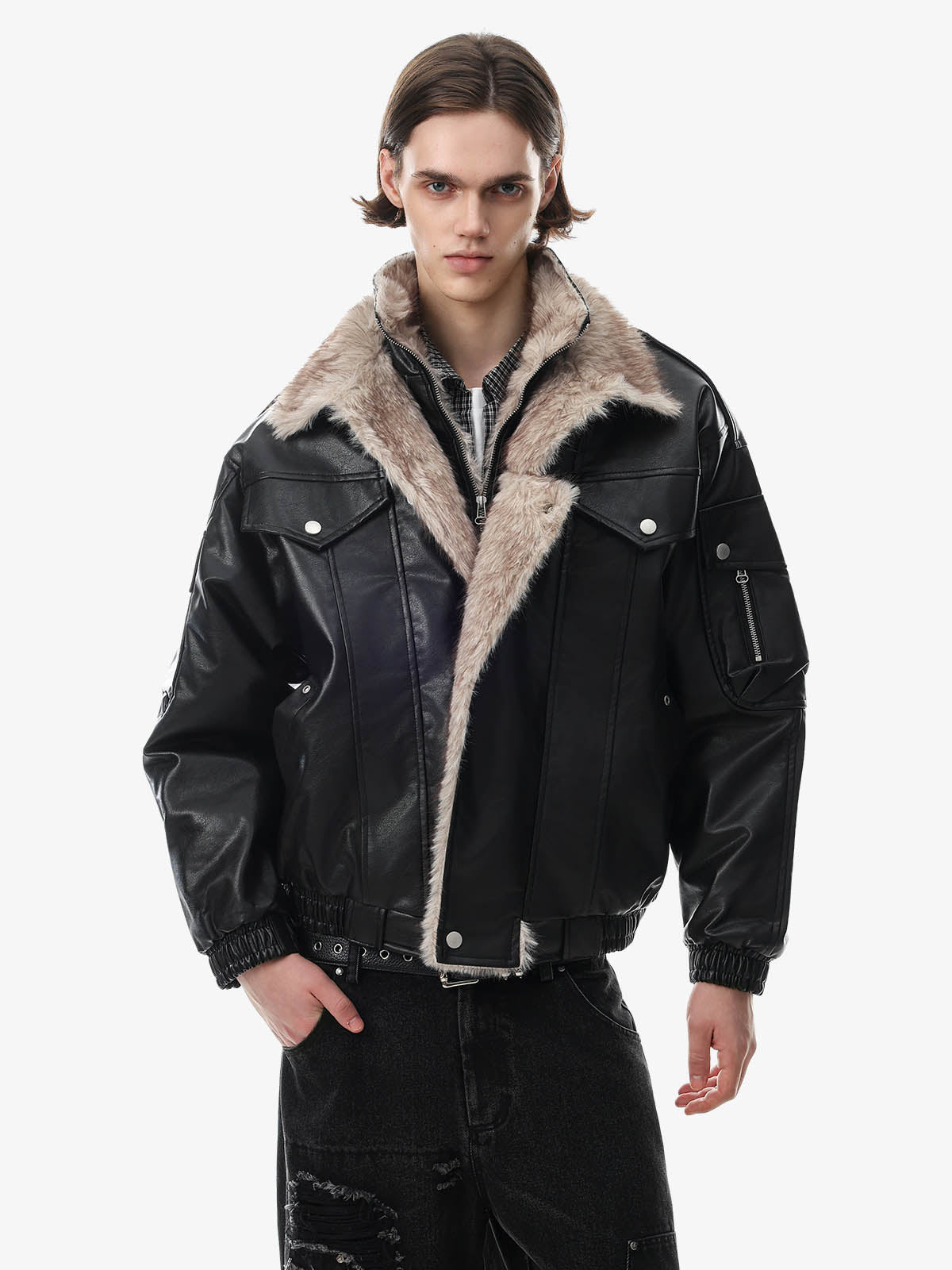 Faux-Layered Oversized-Collar Padded Coat