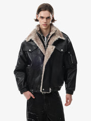 Faux-Layered Oversized-Collar Padded Coat