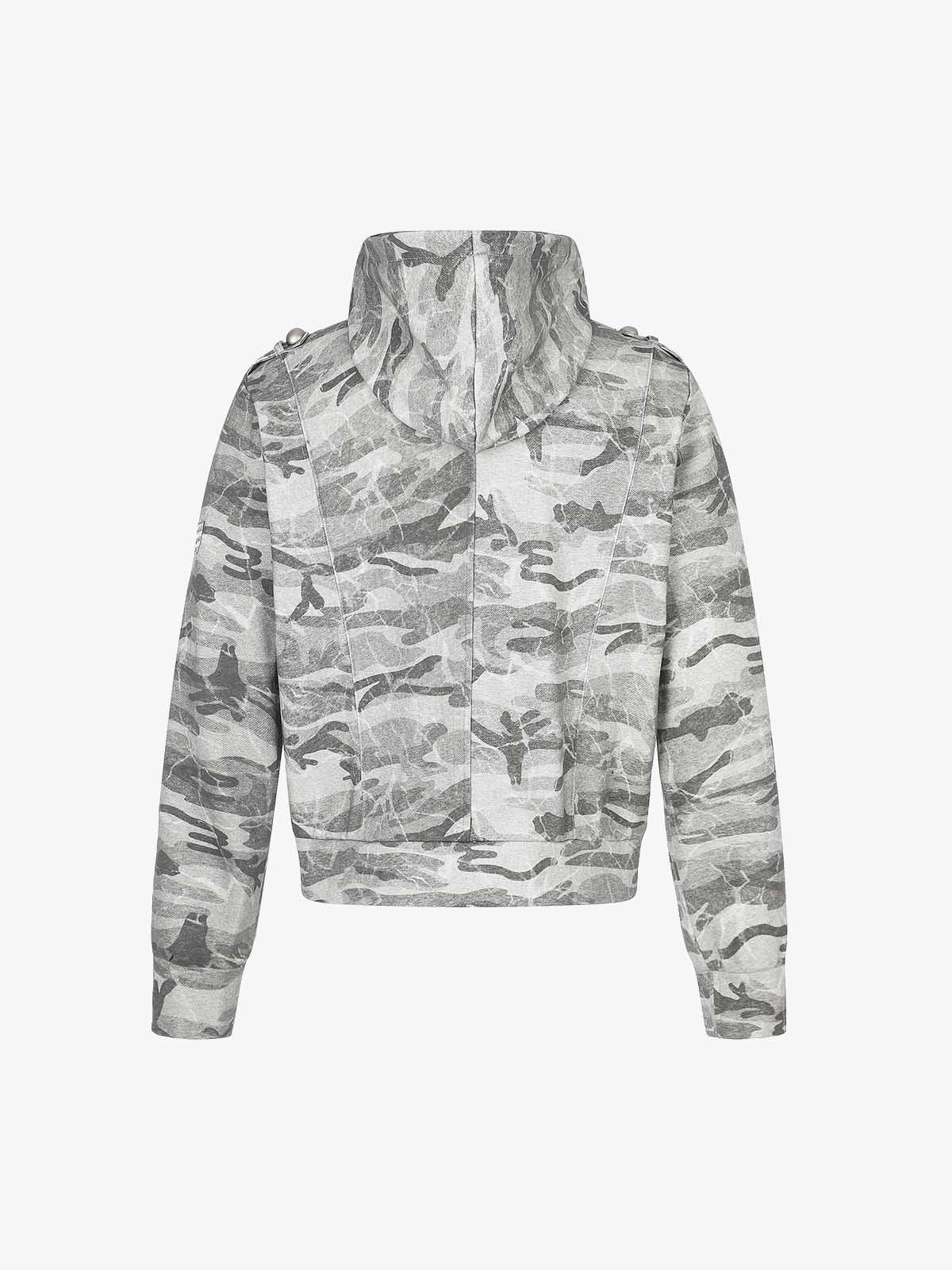 Studded Camo Hooded Sweatshirt Jacket