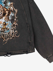 Sudadera corta con capucha y estampado de demonio